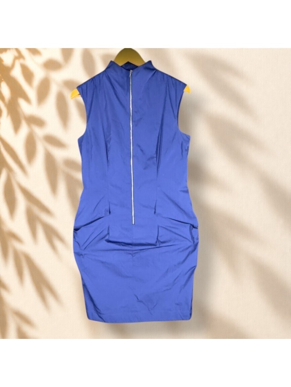 Lida Baday Dress Women 6 Blue Sheath Short Zipper Sleeveless Pockets Lined